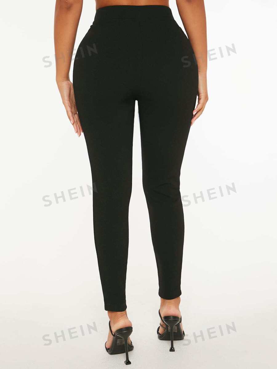 11647 1t-007 Pantalones Ajustados Con Cintura Alta Y Botones Falsos