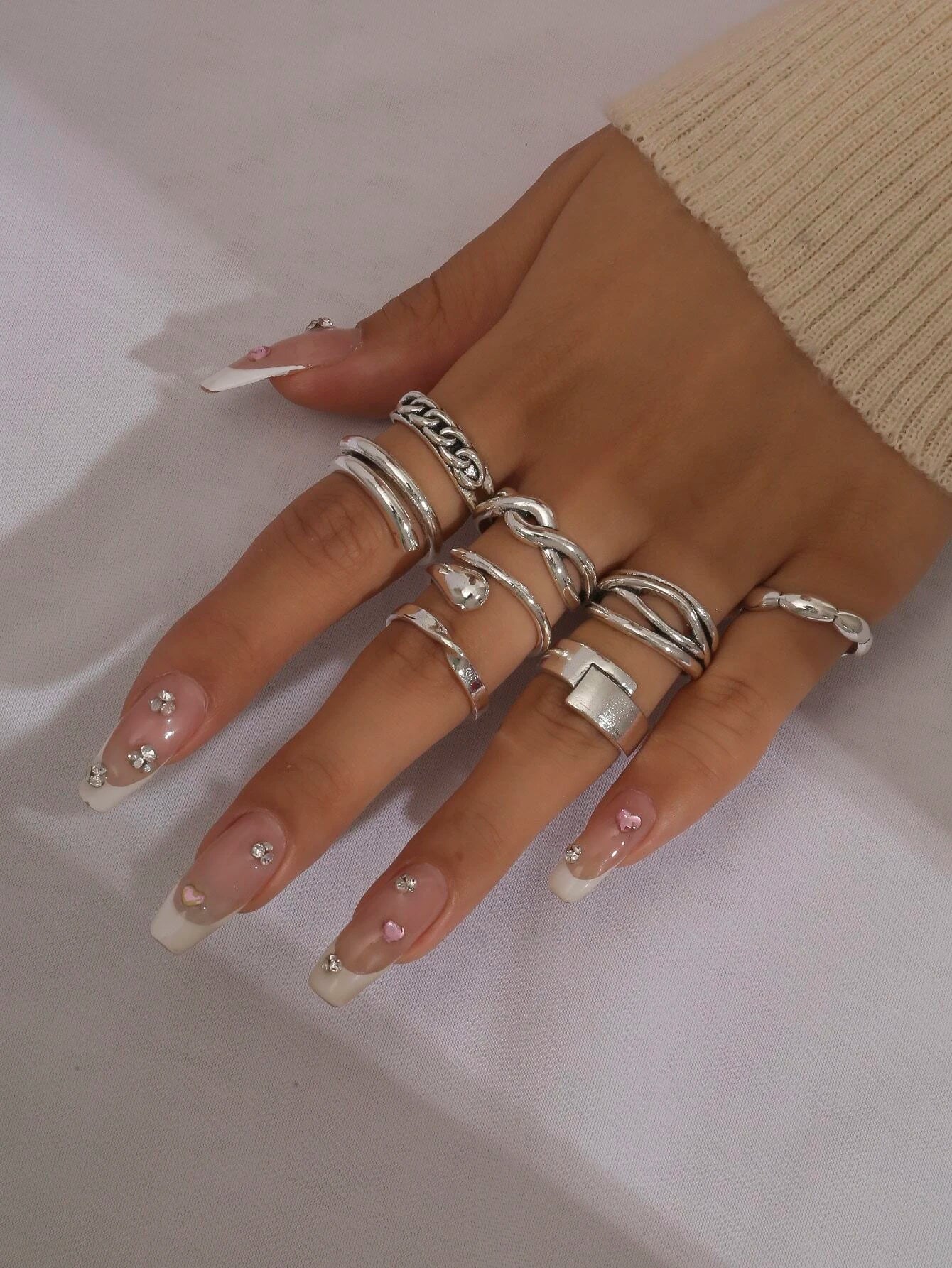 7476 b03-16 Set 8 Piezas Conjunto De Anillos De Aleación De Moda Para Mujeres