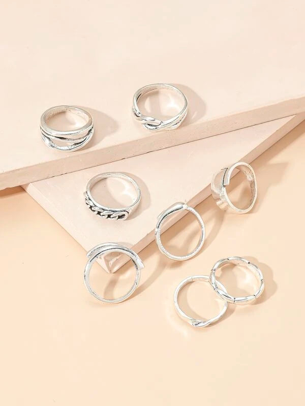 7476 b03-16 Set 8 Piezas Conjunto De Anillos De Aleación De Moda Para Mujeres