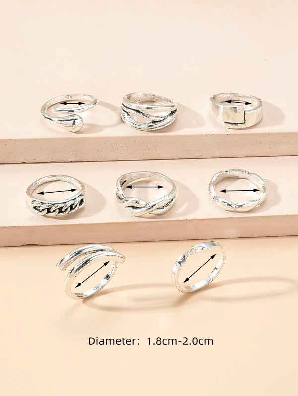 7476 b03-16 Set 8 Piezas Conjunto De Anillos De Aleación De Moda Para Mujeres