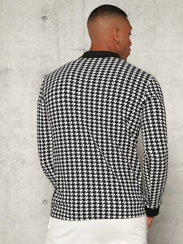 6183 Manfinity Hombres Camisa polo con estampado de pata de gallo