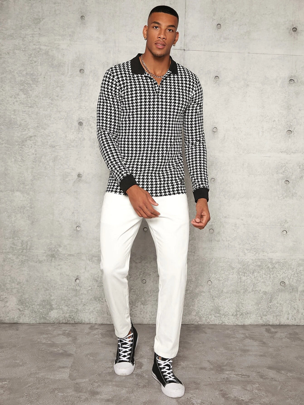 6183 Manfinity Hombres Camisa polo con estampado de pata de gallo