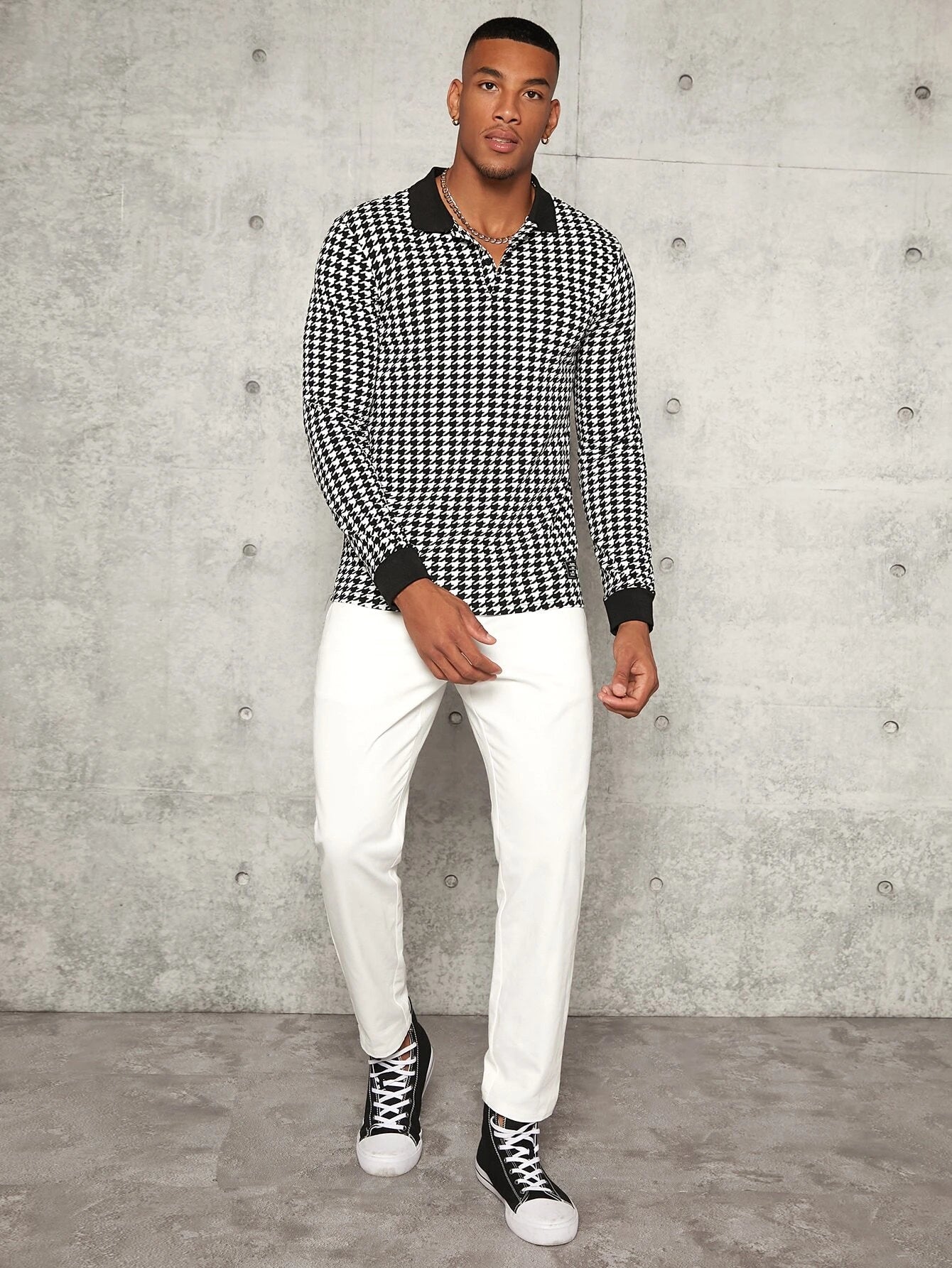6183 Manfinity Hombres Camisa polo con estampado de pata de gallo