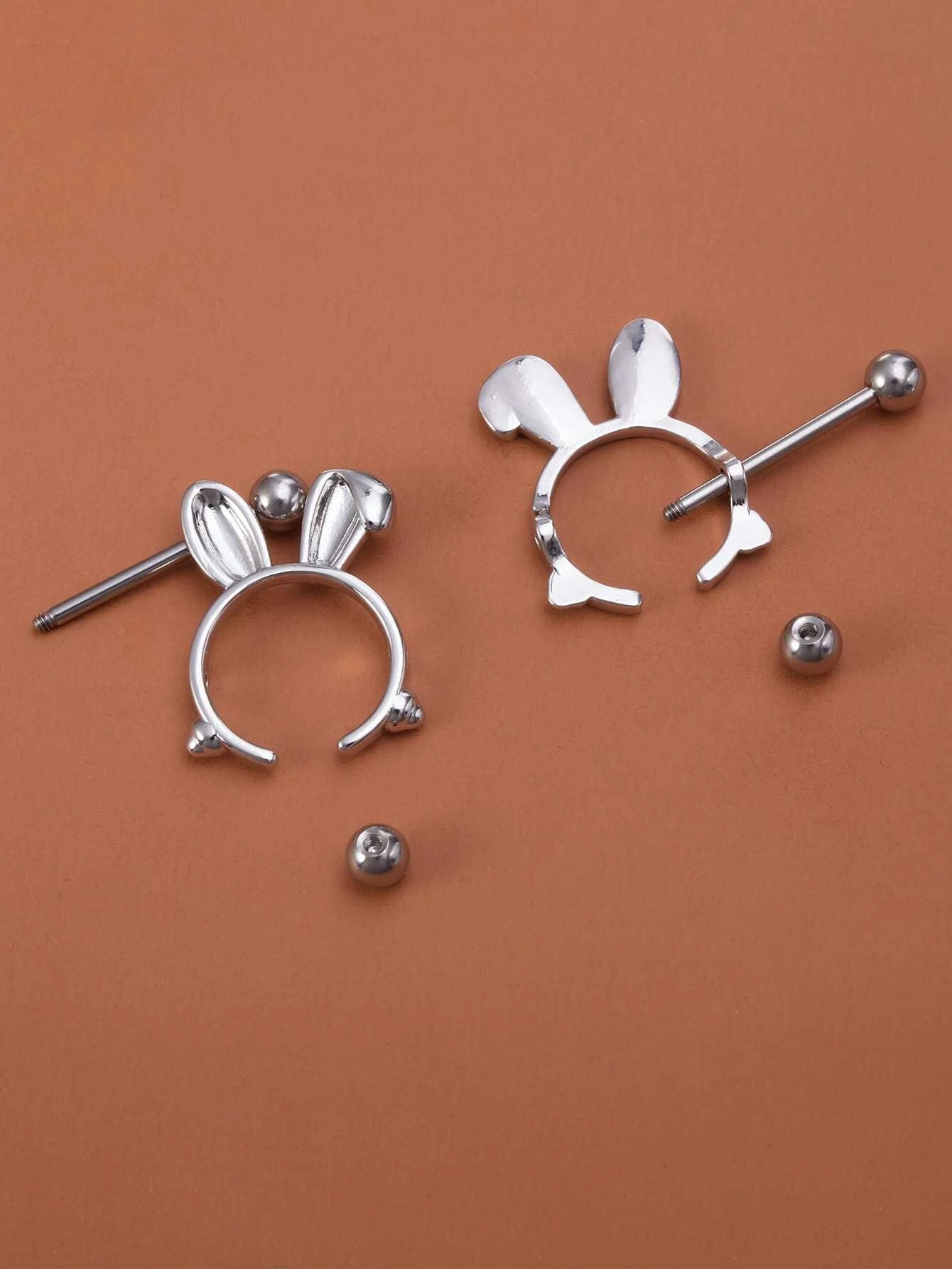 5896 1b-015  Set 2 piezas Anillo de pezón de decoración de oreja de conejo de perforación perfecta