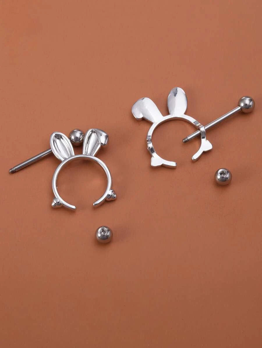 10027 1b-076 Dos piezas Anillo de pezón de decoración de oreja de conejo