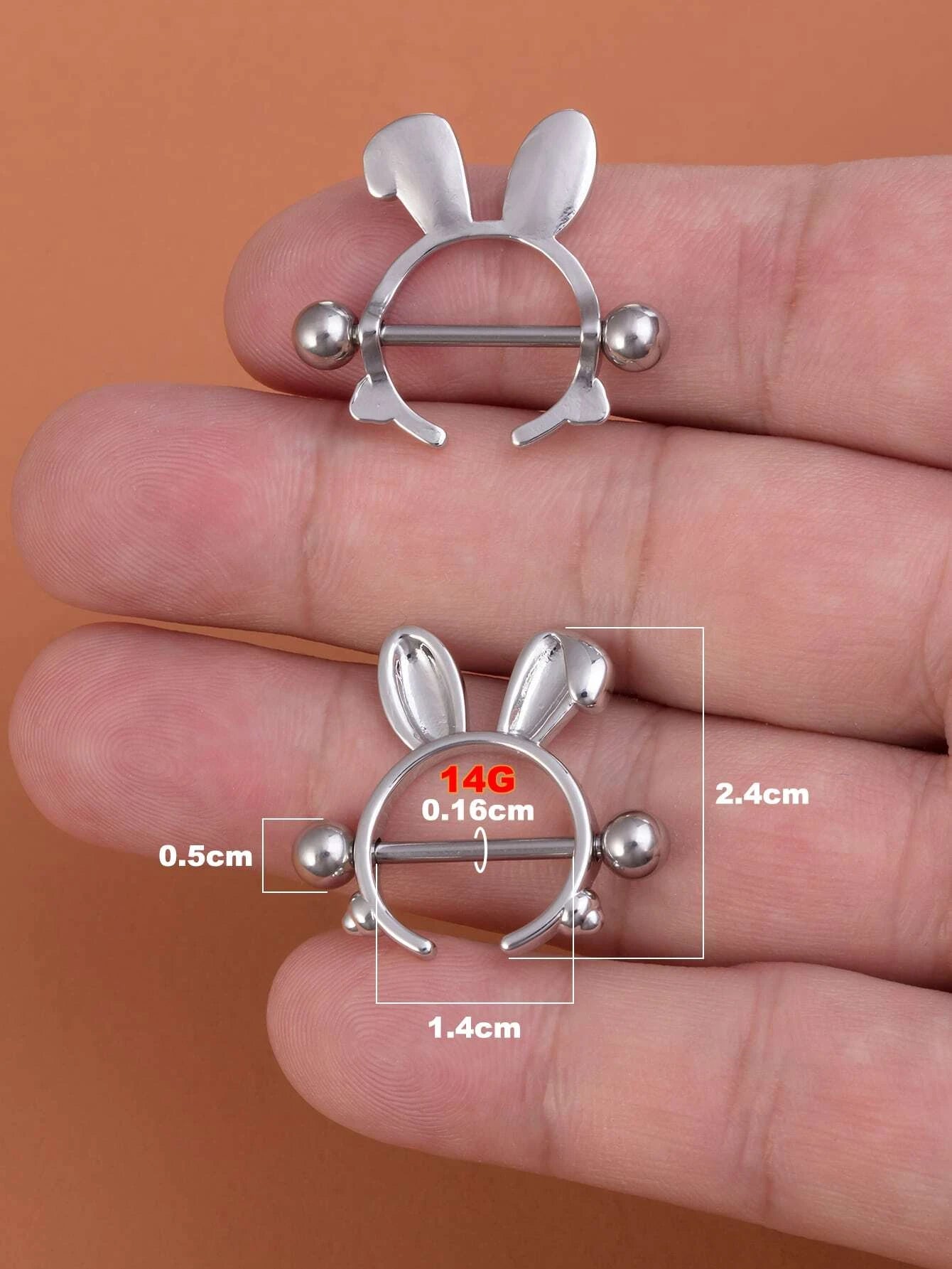 5896 1b-015  Set 2 piezas Anillo de pezón de decoración de oreja de conejo de perforación perfecta