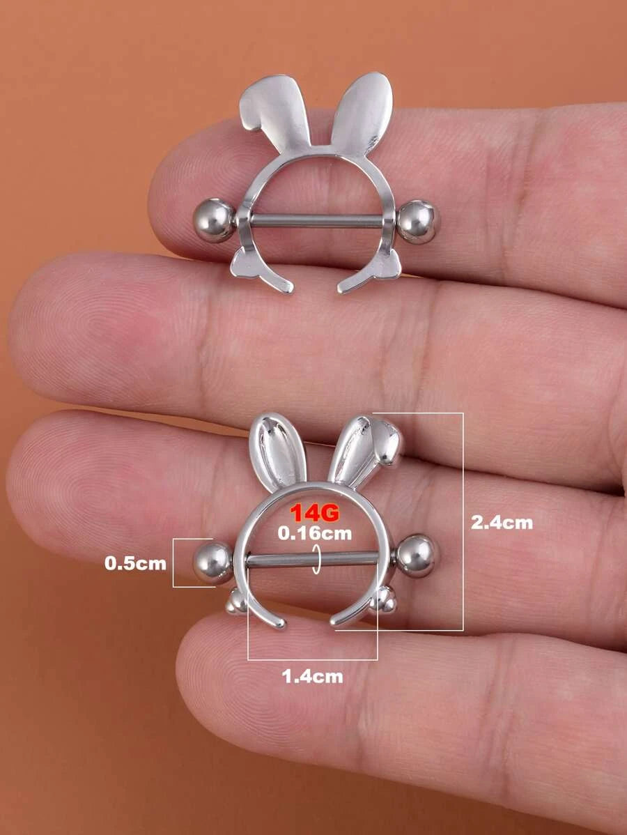 10027 1b-076 Dos piezas Anillo de pezón de decoración de oreja de conejo