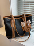 8922 1t-002 Bolso tote de hombro con decoración de bufanda de sarga
