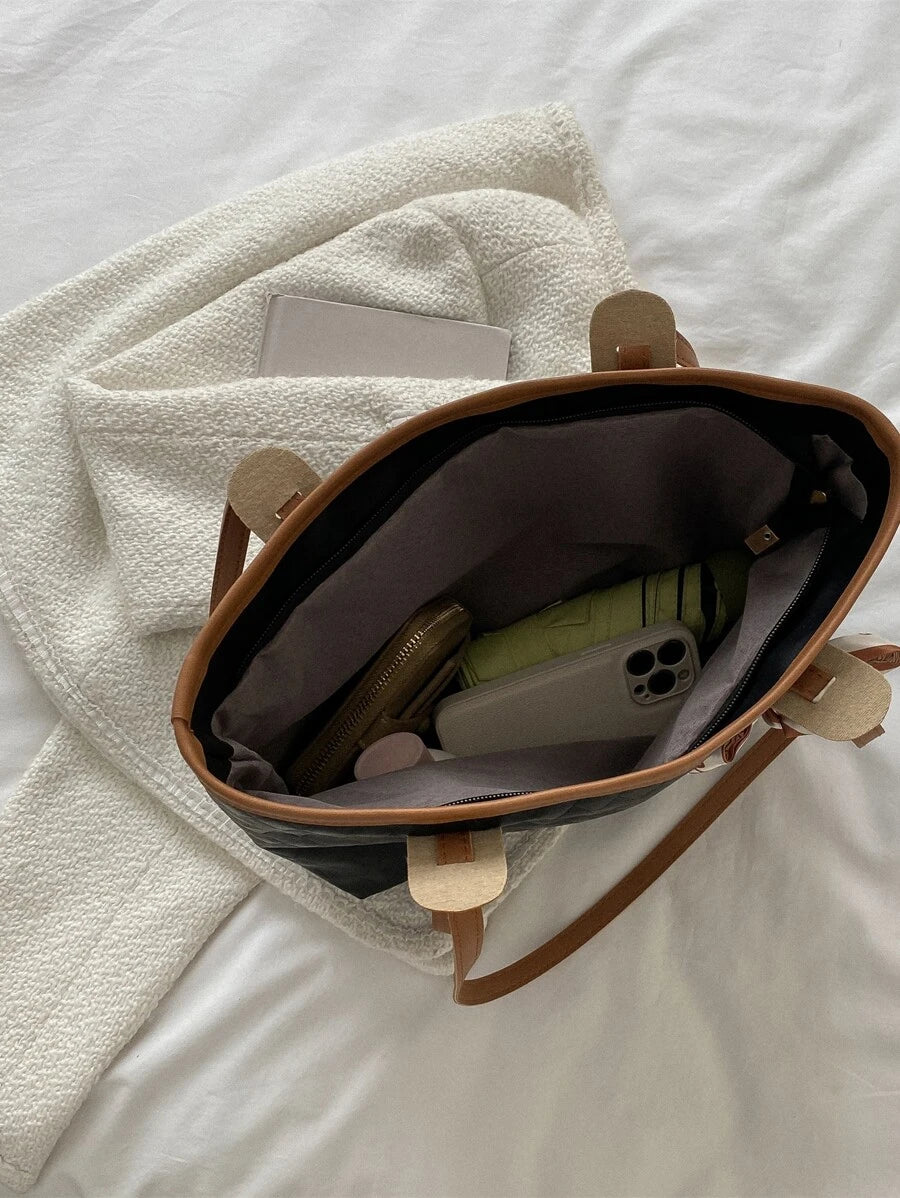 8922 1t-002 Bolso tote de hombro con decoración de bufanda de sarga
