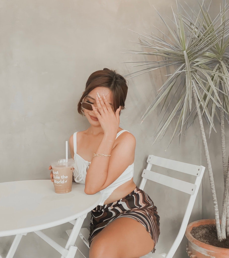 7031 1t-007 Falda con estampado ribete en forma de lechuga de malla