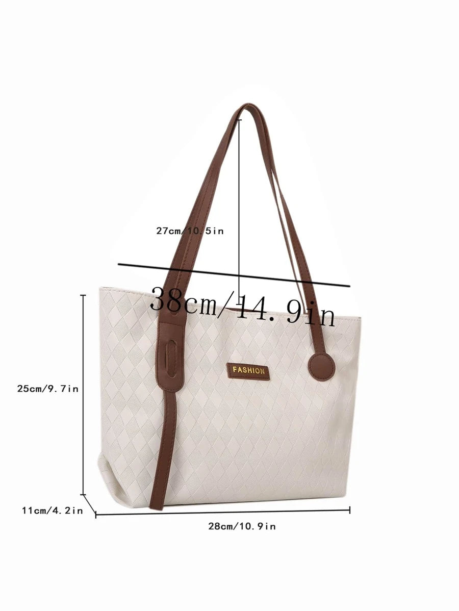 8924 1t-002 Bolso tote de hombro con diseño de parche de letra