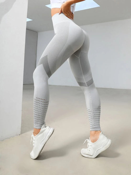 11705 1t-007 Leggings activos de control de barriga de alto estiramiento sin costuras con hueco hacia fuera
