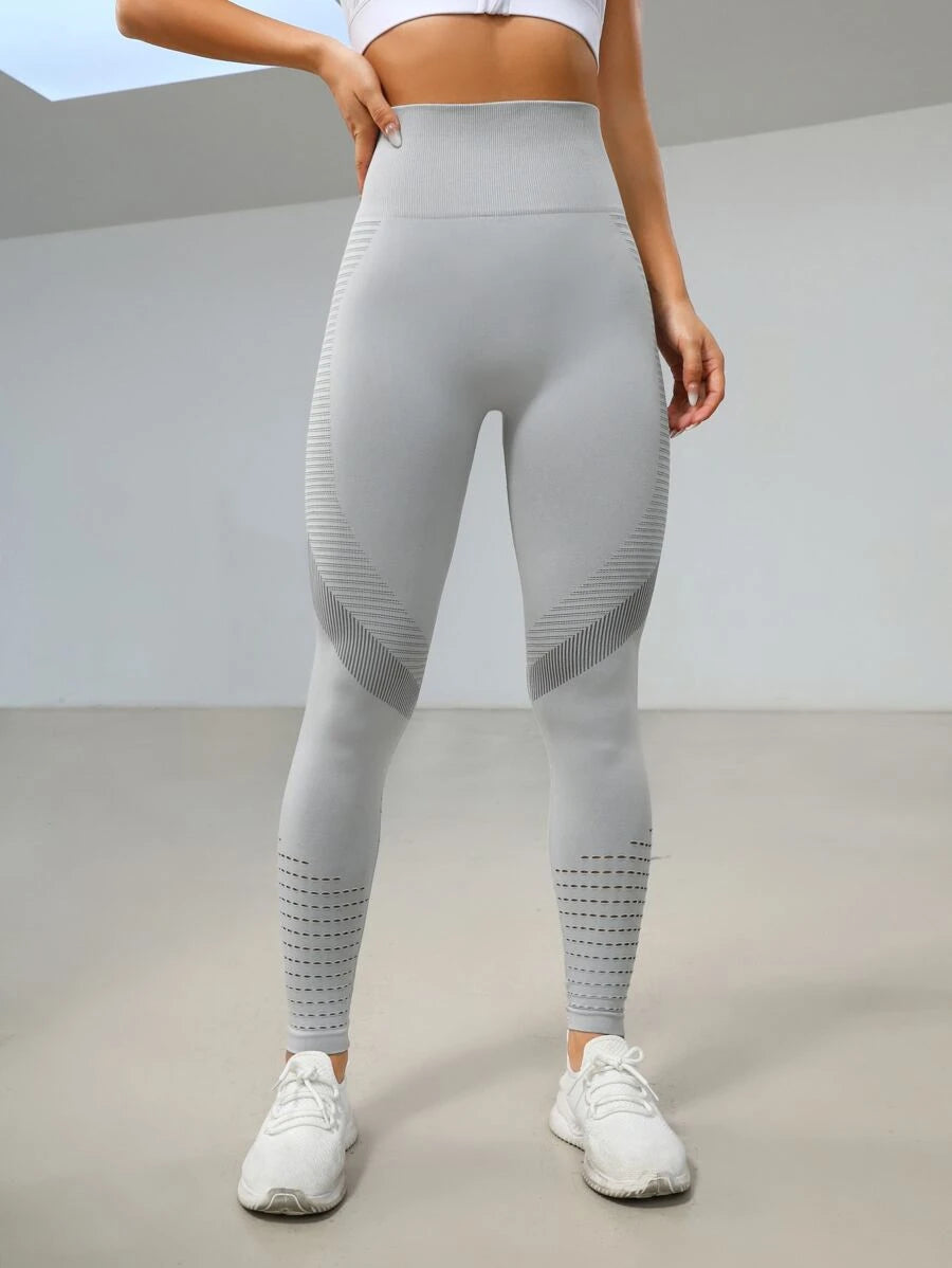 11705 1t-007 Leggings activos de control de barriga de alto estiramiento sin costuras con hueco hacia fuera