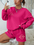 8429 a05-10 Shorts con sudadera con estampado de slogan con forro térmico de hombros caídos