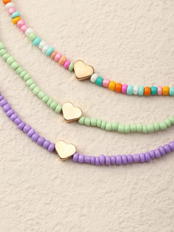 6057 b03-09  Tres piezas Collar con cuenta con adorno de corazón