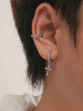 5063 1b-016 Una pieza Hombres Pendiente largo con diamante de imitación cruz & 1 pieza Cuff de oreja