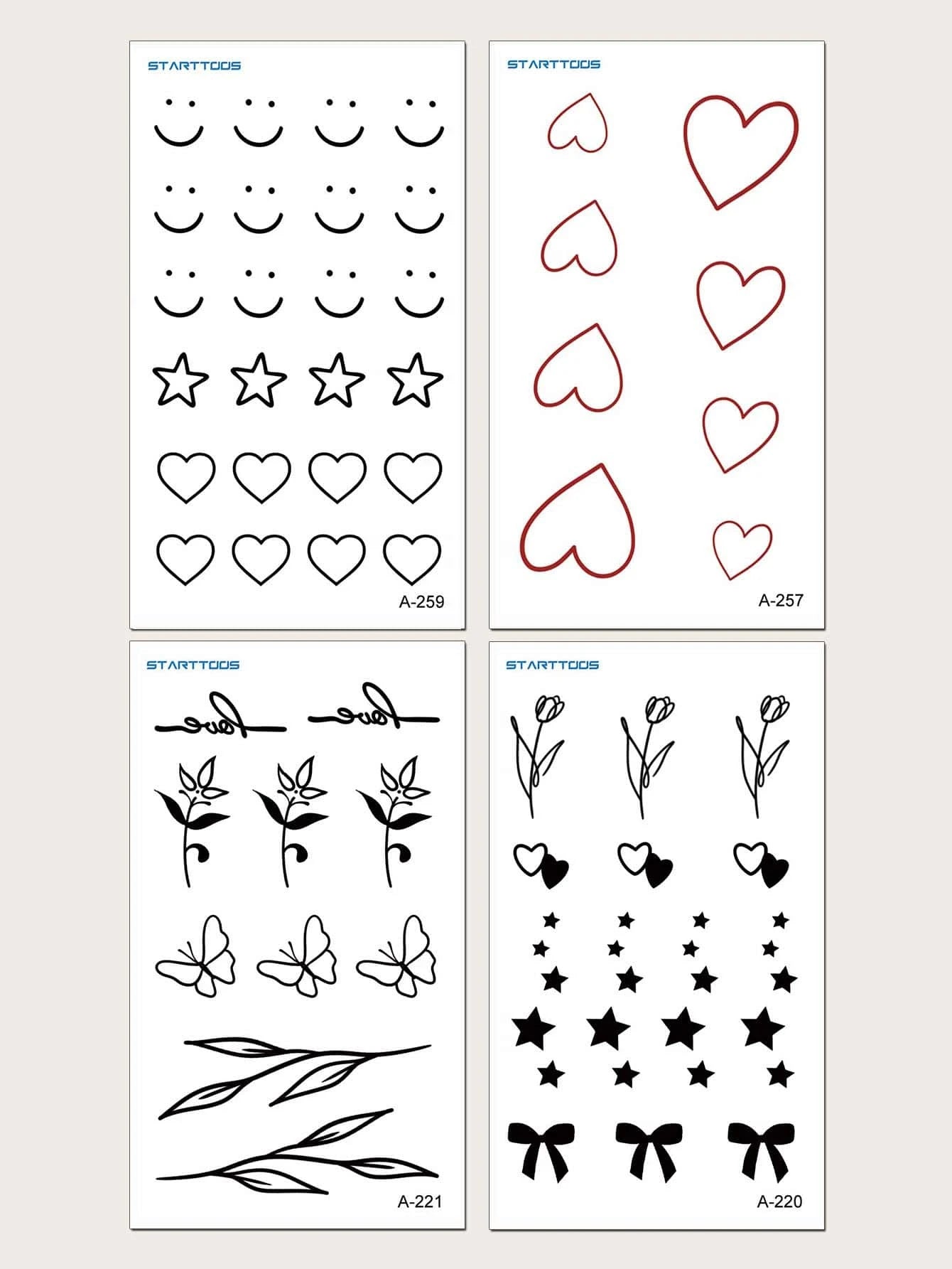 5499 1b-02-02Pegatina 4 hojas tatuaje con corazón & con estampado de estrella