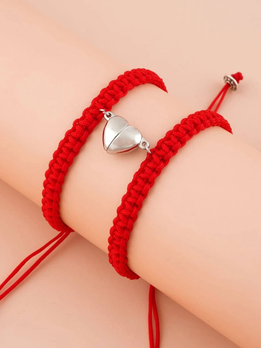 9619 b01-31 Dos piezas Pulsera pareja magnético con adorno de corazón