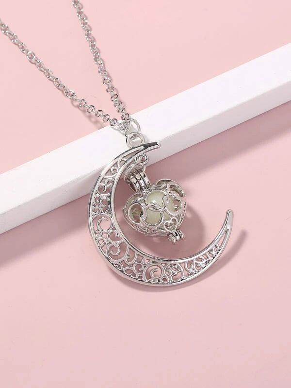 7179 b03-11 Collar brillante en oscuro luna & con accesorio de corazón