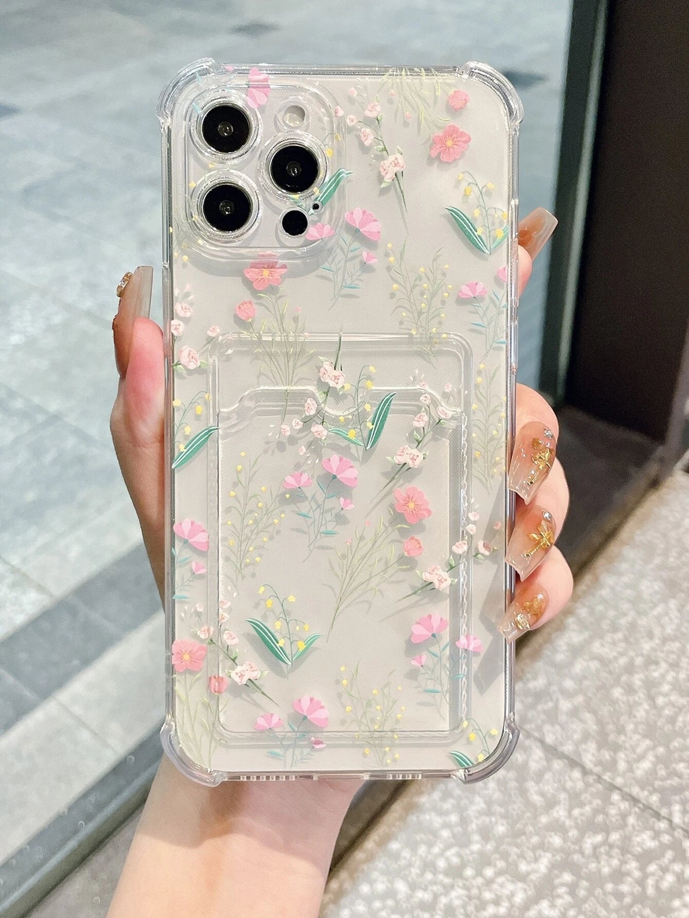 8365 b01-30 Funda estampado de flor con ranura de tarjeta