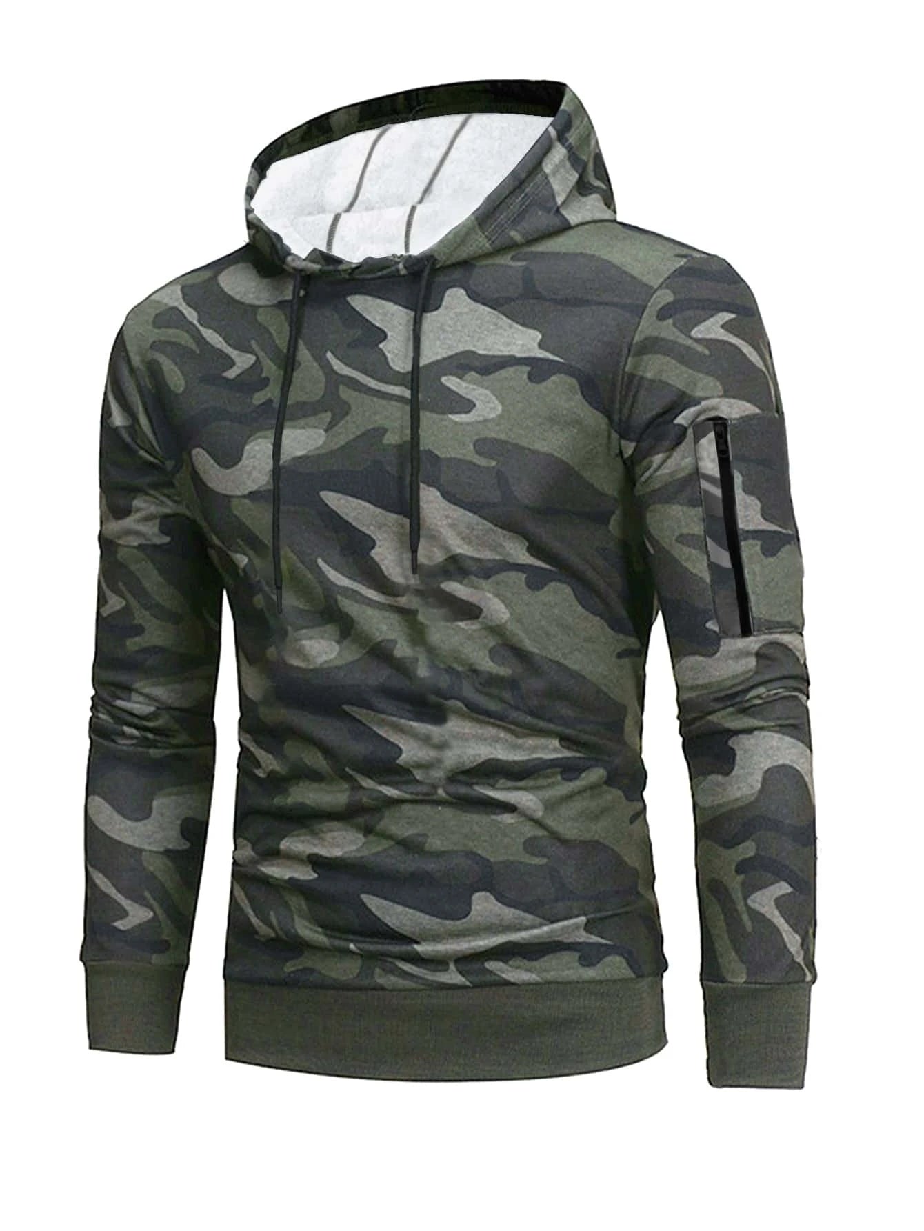 6534 1t-006 Capucha con estampado de camuflaje con cordón deportivo
