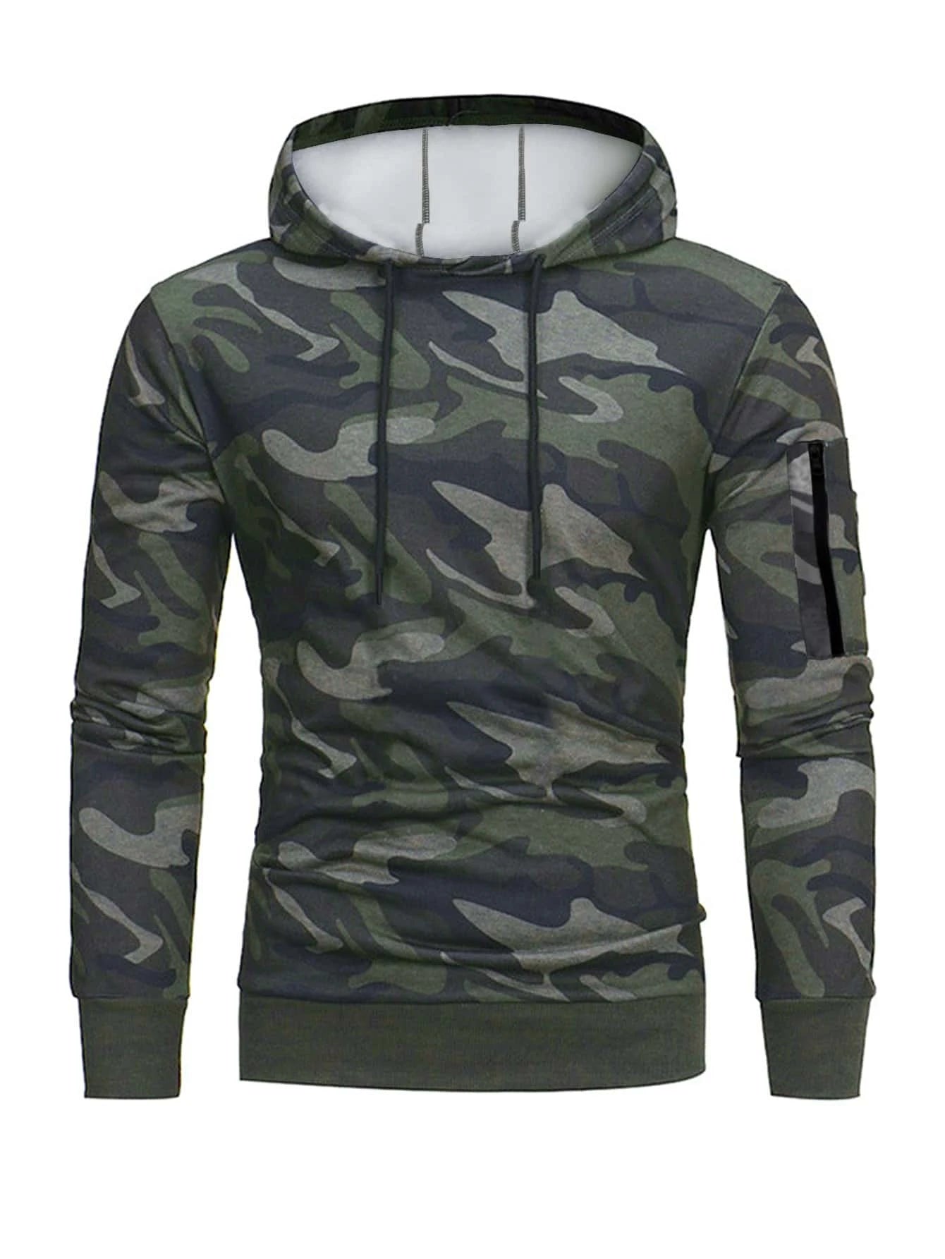 6534 1t-006 Capucha con estampado de camuflaje con cordón deportivo