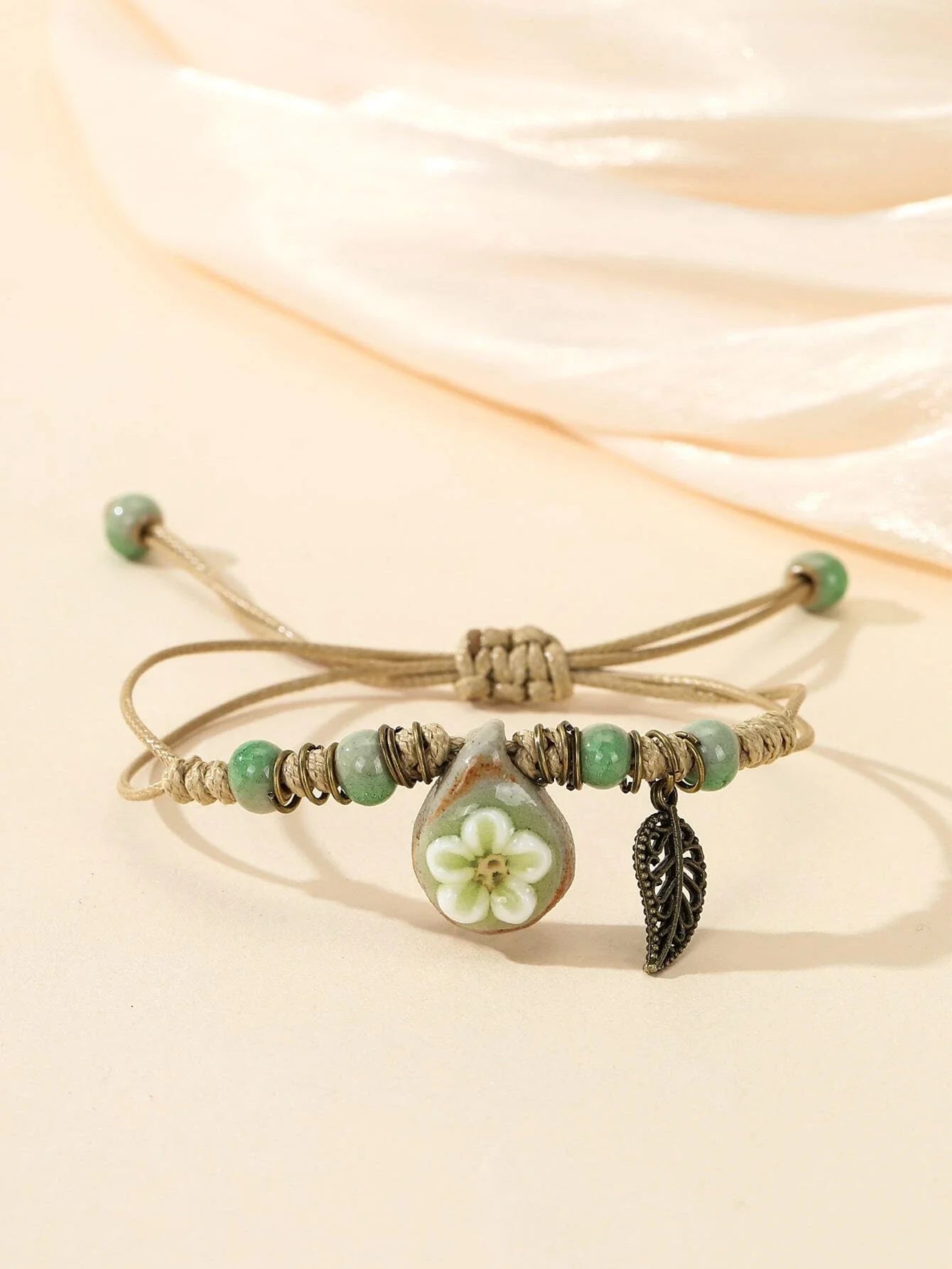 10360 1b-057 Pulsera con diseño flor & de hoja