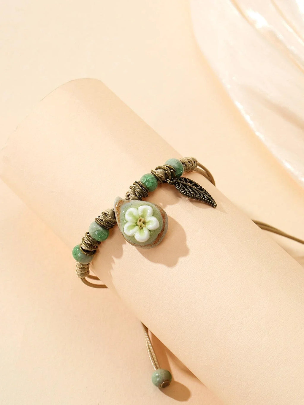 10360 1b-057 Pulsera con diseño flor & de hoja