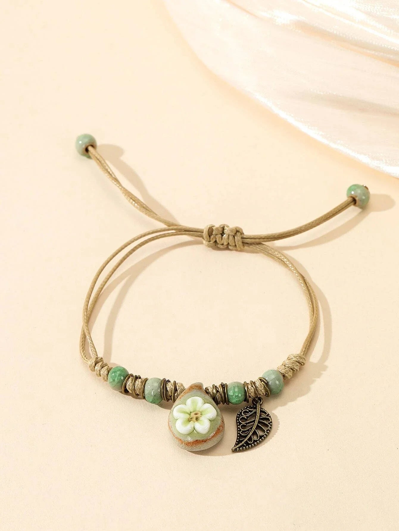 10360 1b-057 Pulsera con diseño flor & de hoja