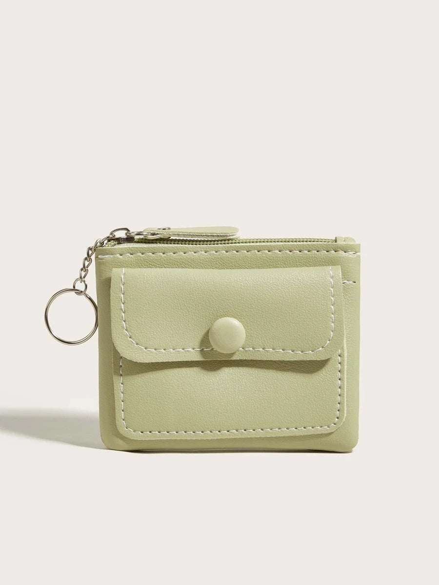 10149 1c-015 Billetera Pequeña De Doble Capa De Color Sólido