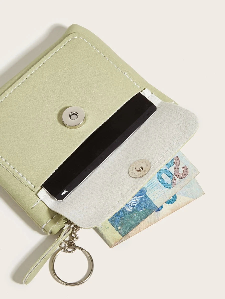 10149 1c-015 Billetera Pequeña De Doble Capa De Color Sólido