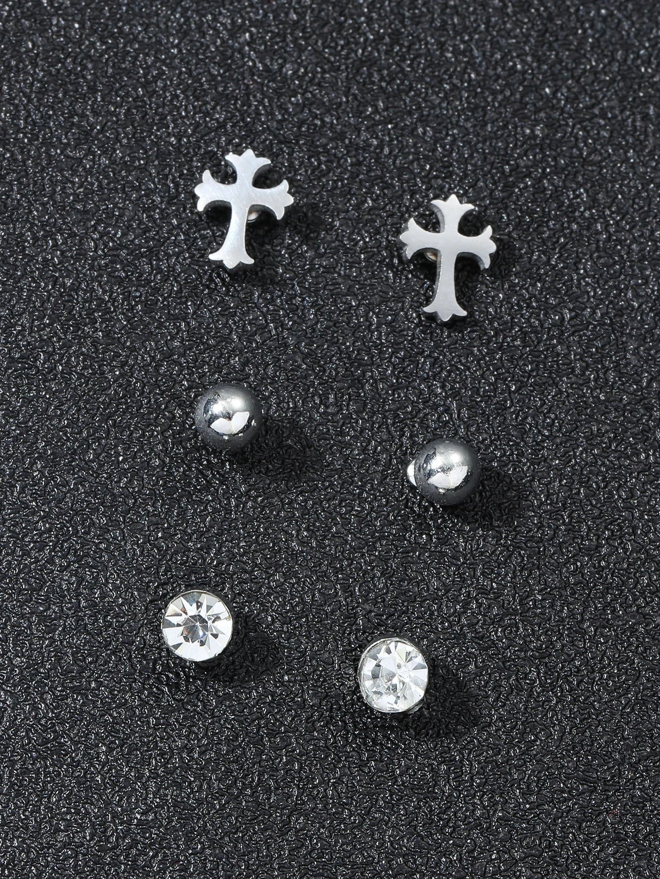 8504 b01-22 Set de pendientes 3 pares cruzado & con diseño de diamante de imitación