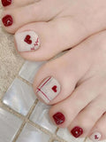 6066 1b-174 Uñas con 24 piezas de patrón de corazón de línea roja corta y 1 hoja de cinta y 1 lima de uñas
