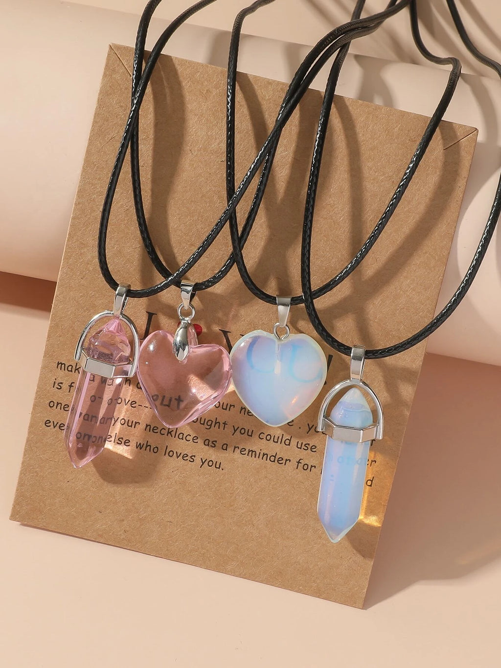 7344 1b-072 Collar de pareja de regalo de mejores amigos con piedra de cristal 4 piezas