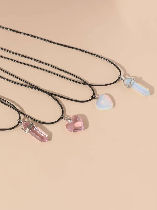 7344 1b-072 Collar de pareja de regalo de mejores amigos con piedra de cristal 4 piezas
