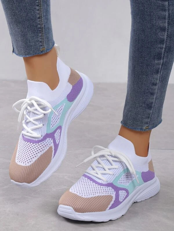 7763 1c-02-04 Zapatillas deportivas delanteras con cordones de bloque de color