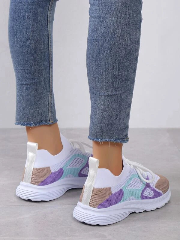7763 1c-02-04 Zapatillas deportivas delanteras con cordones de bloque de color