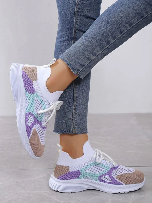 7763 1c-02-04 Zapatillas deportivas delanteras con cordones de bloque de color