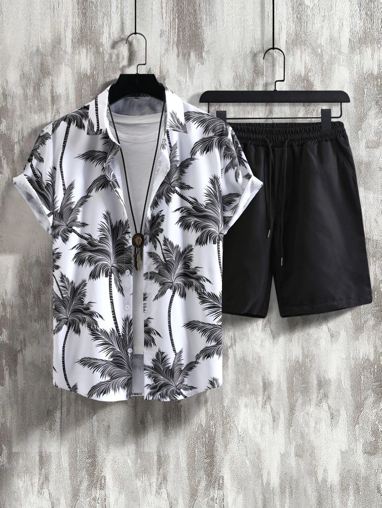 6184 Manfinity RSRT Hombres con estampado tropical Camisa & de cintura con cordón Shorts sin camiseta