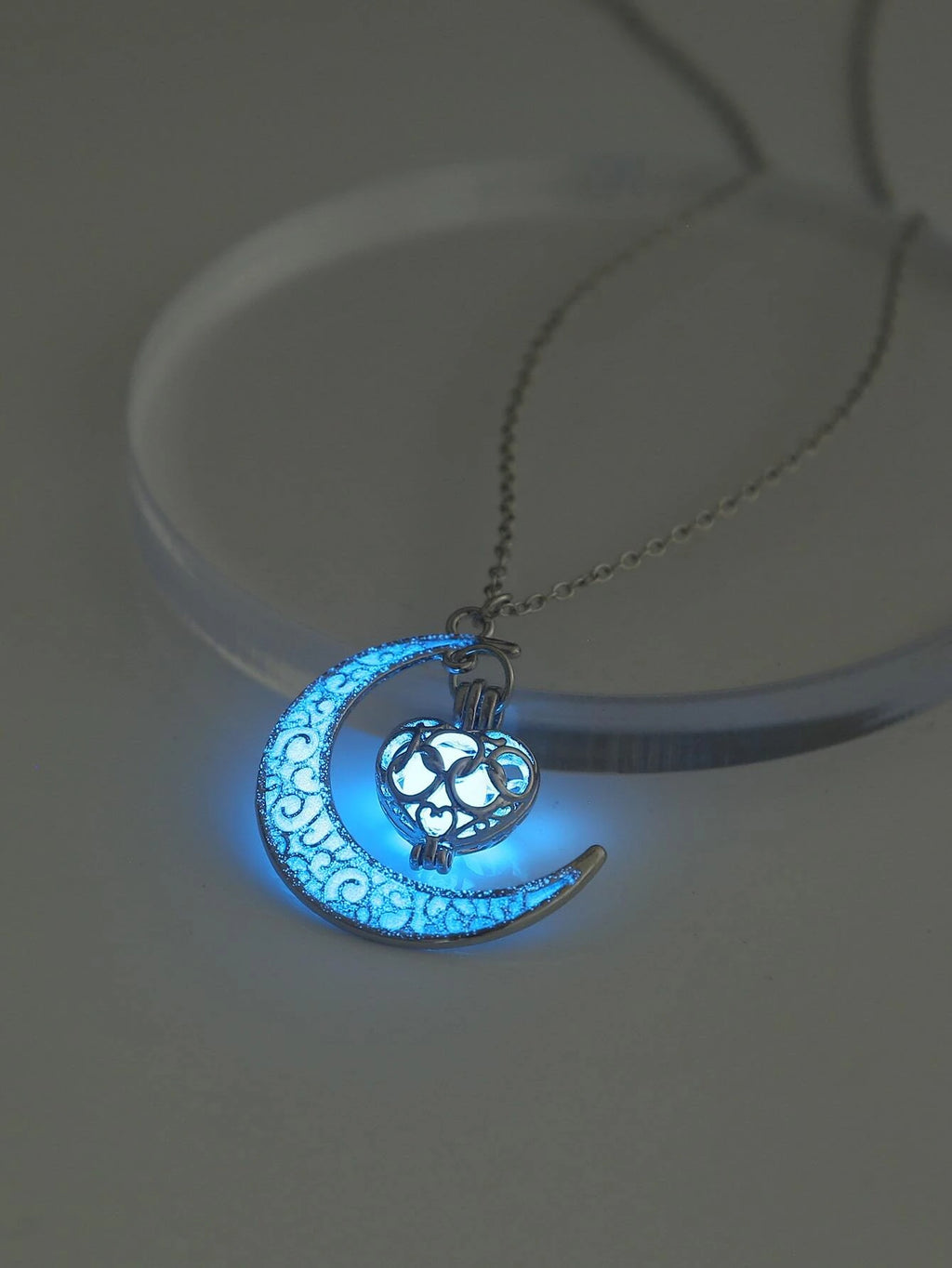 7179 b03-11 Collar brillante en oscuro luna & con accesorio de corazón