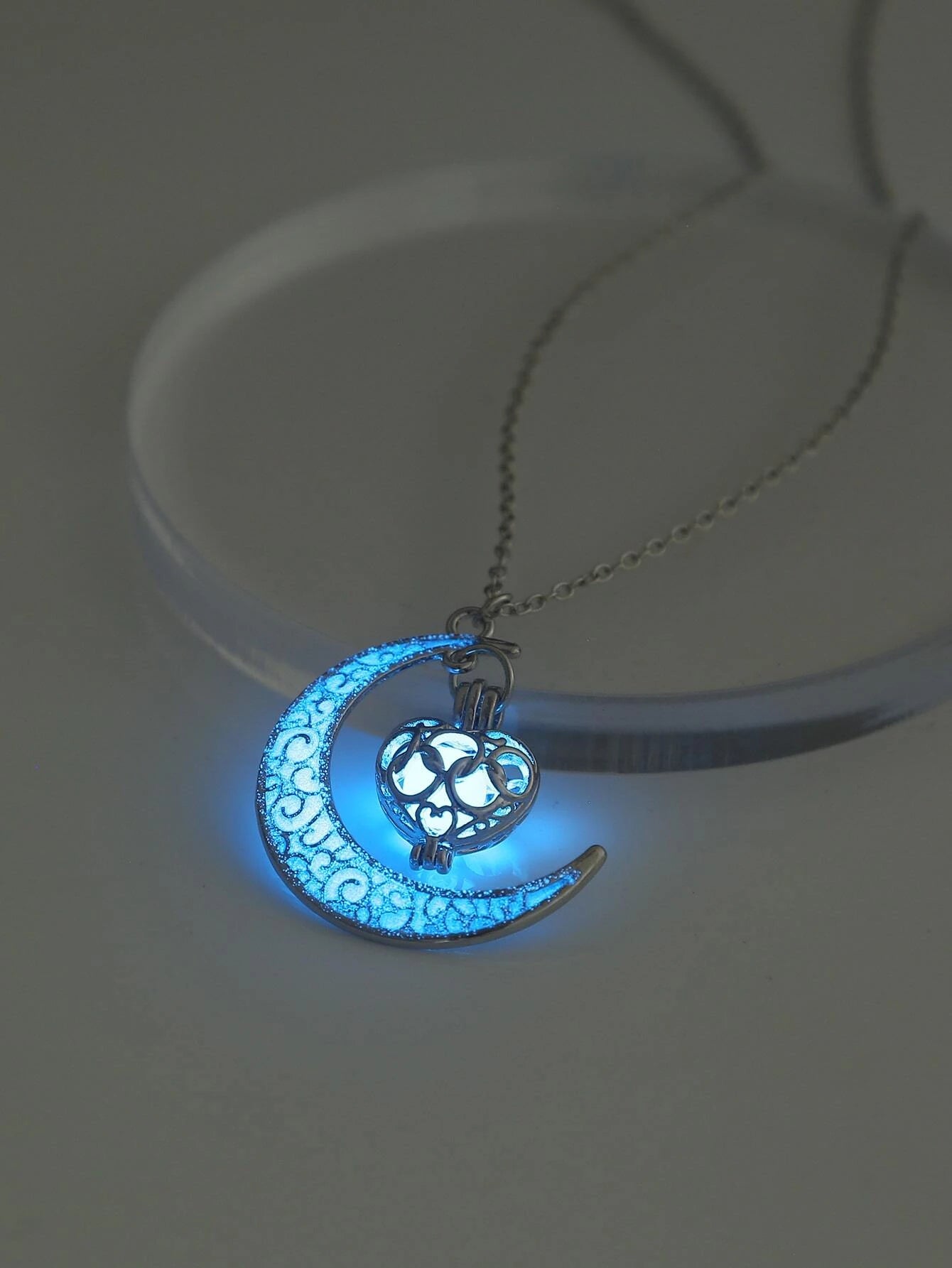 7179 b03-11 Collar brillante en oscuro luna & con accesorio de corazón