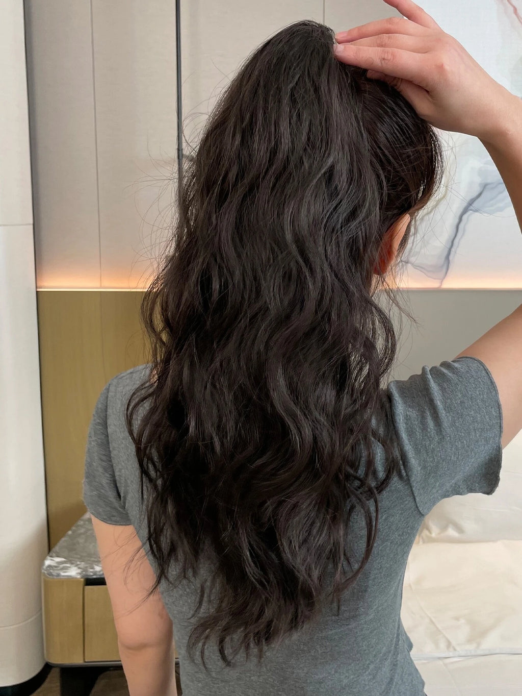5647 1c-022 Extensión del pelo natural rizado coleta sintético