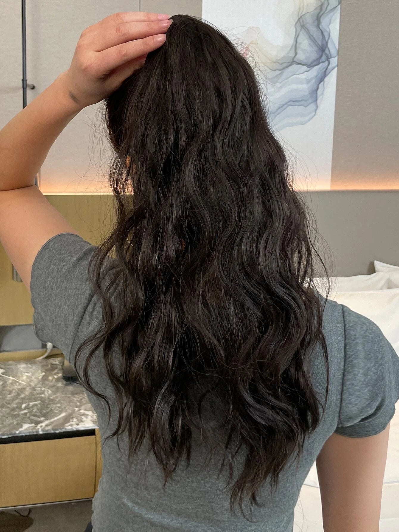 5647 1c-022 Extensión del pelo natural rizado coleta sintético