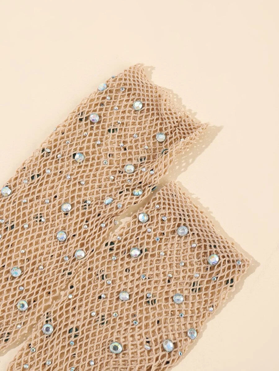 9326 1a-002 Guantes con diseño de diamante de imitación de malla