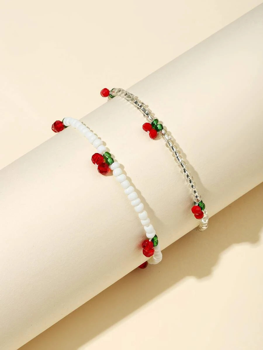 10899 1b-016 conunto de 2 piezas Pulsera con cuenta con diseño de cereza