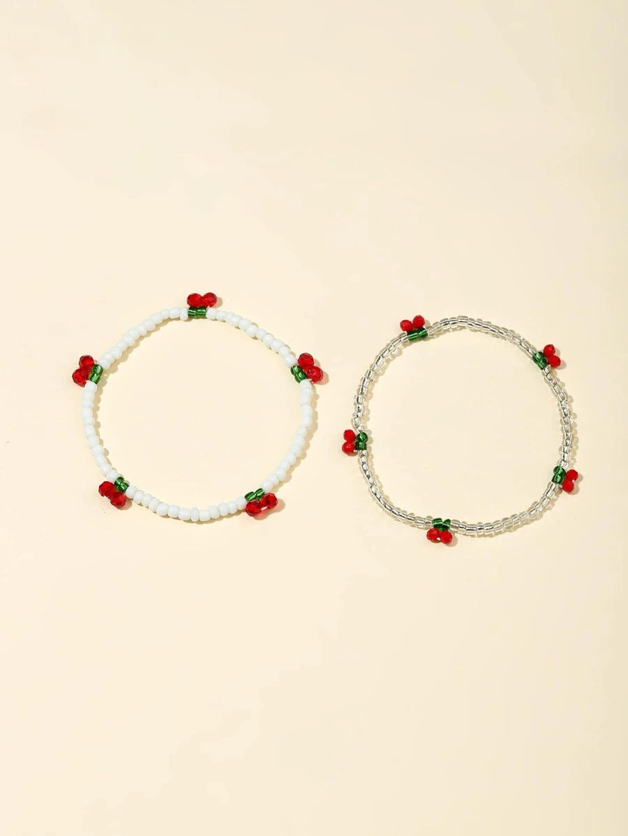 10899 1b-016 conunto de 2 piezas Pulsera con cuenta con diseño de cereza