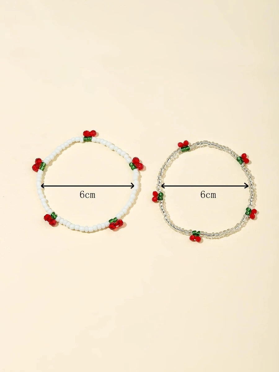10899 1b-016 conunto de 2 piezas Pulsera con cuenta con diseño de cereza