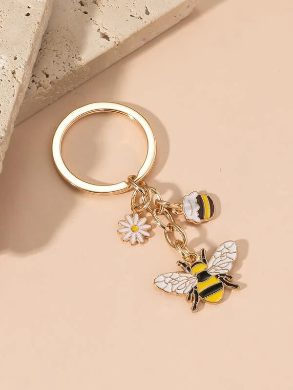 5377 a09-12  Llavero con abalorio de abeja y flor