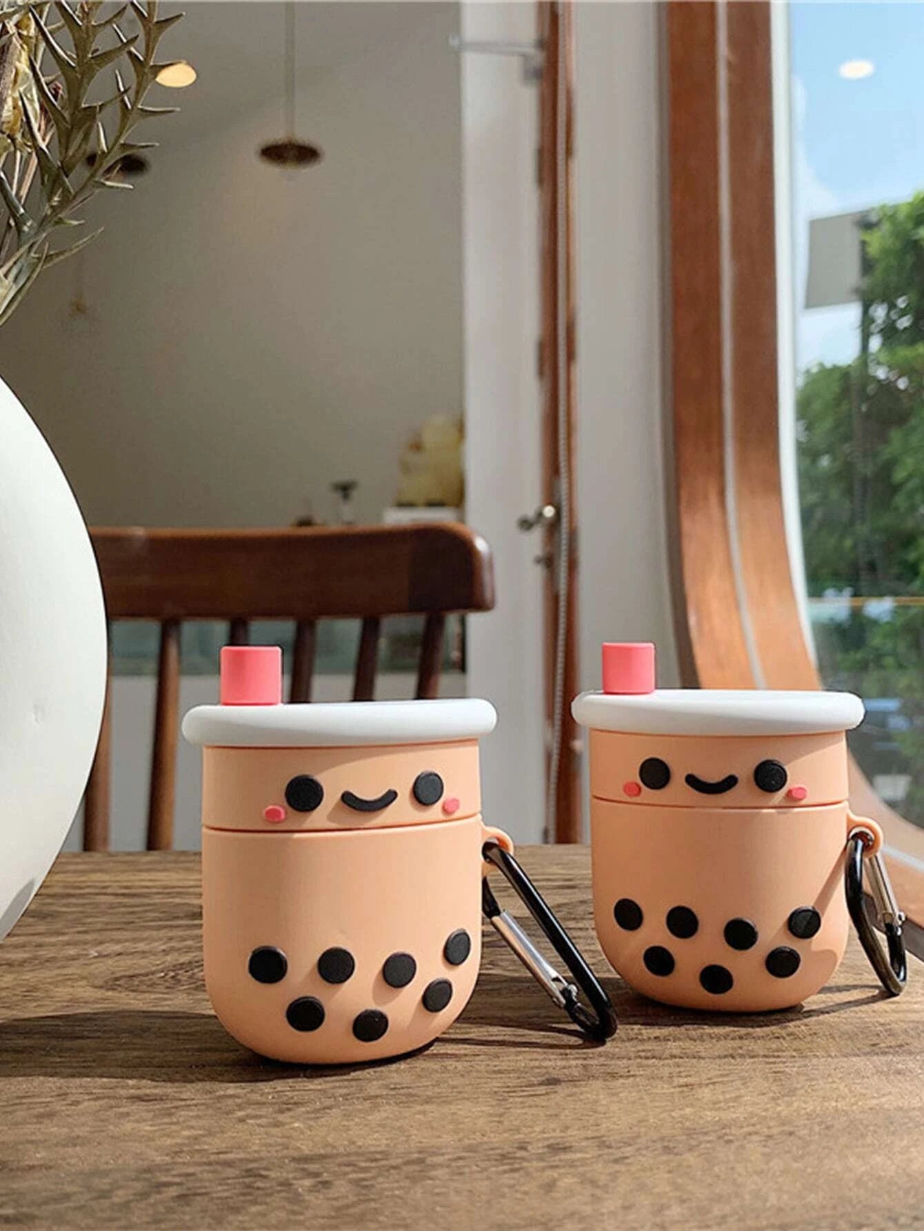 6414 b01-16 Funda de airpods con diseño de té con leche