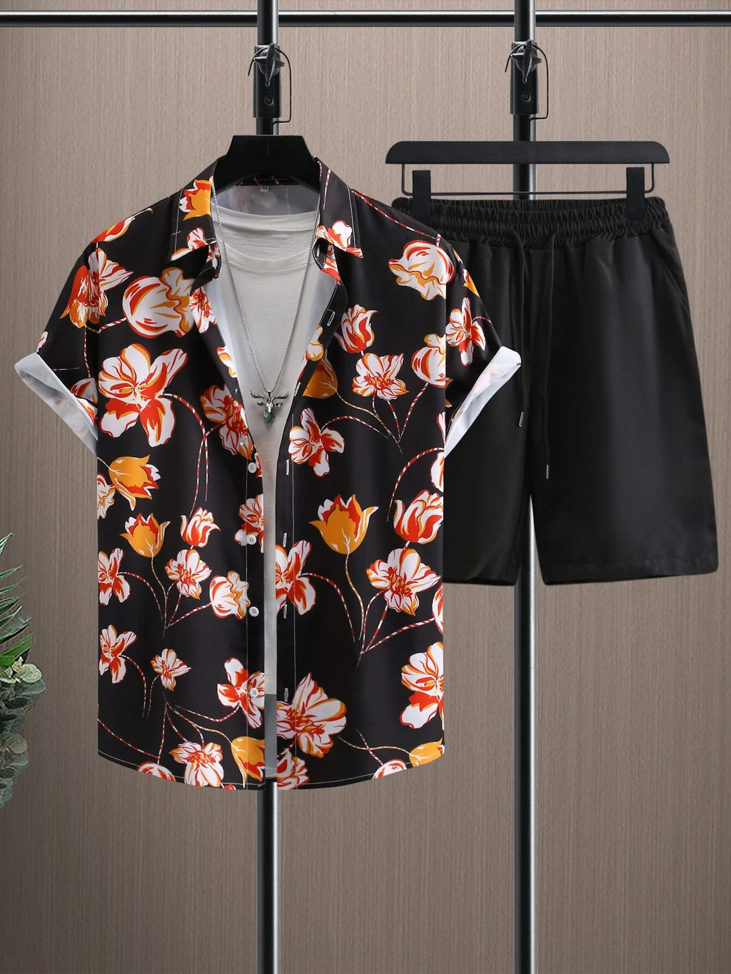 14009 2c-282 Conjunto Hombres con estampado floral 2 Pzas